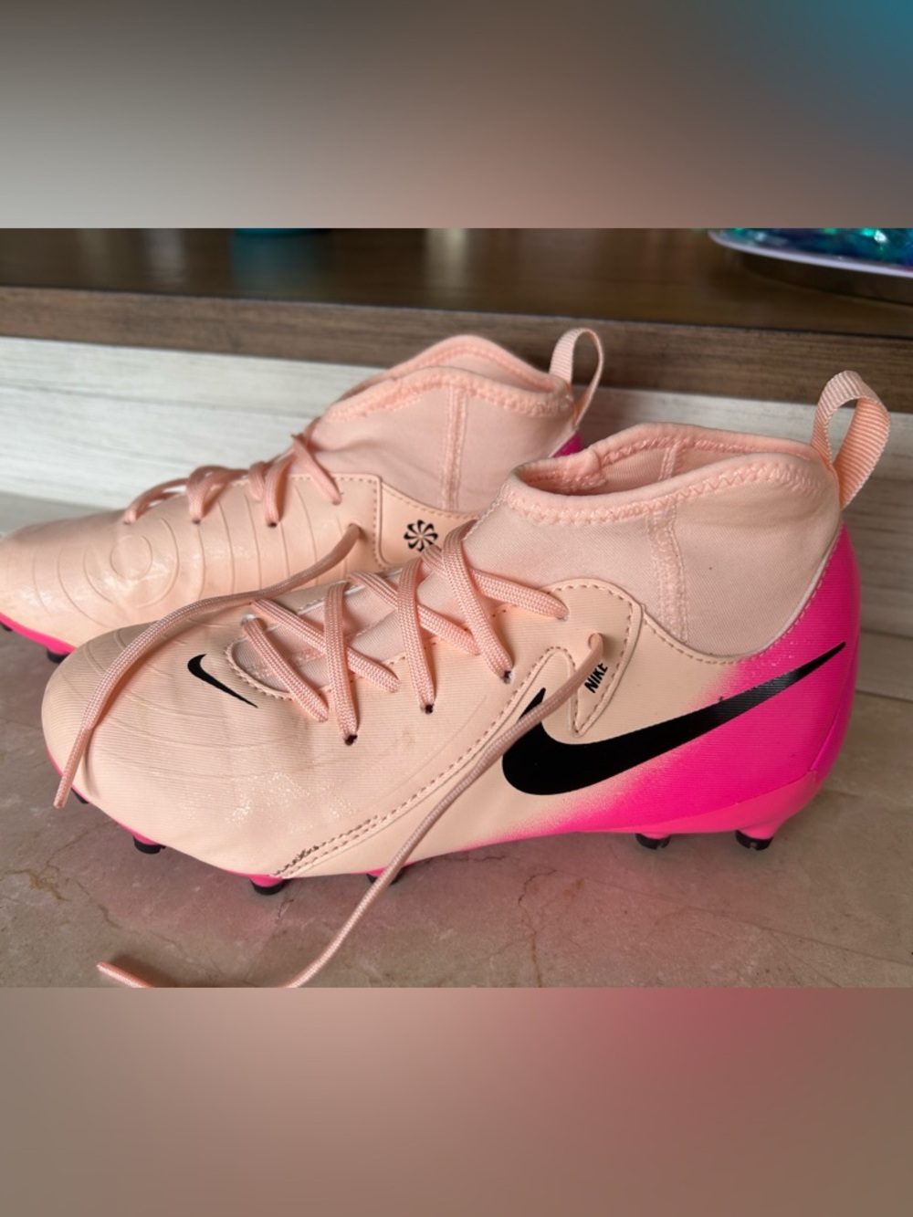 Nike Kids Pink phantom Luna Football Cleats with Black Swoosh